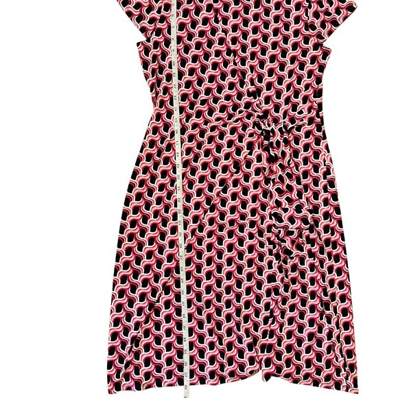 Talbot's Faux Wrap Dress Geometric Print Size M Black, Pink, White - Picture 3 of 5